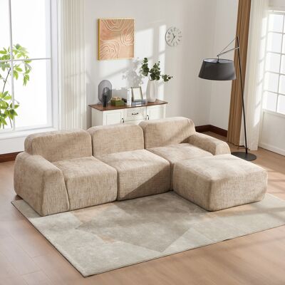 LEMONBEST Canapé Modulable Compressé En Tissu Chenille, Mousse Haute Résilience 30d, Base Antidérapante, Facile À Déplacer - Kaki Clair - Publicité LEMONBEST Canapé Modulable Compressé En Tissu Chenille, Mousse Haute Résilience 30d, Base Antidérapante, Facile À Déplacer - Kaki Clair - Publicité