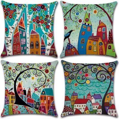 URSUS Lot De 4 Housses De Coussin En Lin Polyester Taies D'Oreiller De Voiture Ensemble Décoratif Pour Canapé Chambre, 45 X 45 Cm (cartoon Land) - Publicité URSUS Lot De 4 Housses De Coussin En Lin Polyester Taies D'Oreiller De Voiture Ensemble Décoratif Pour Canapé Chambre, 45 X 45 Cm (cartoon Land) - Publicité