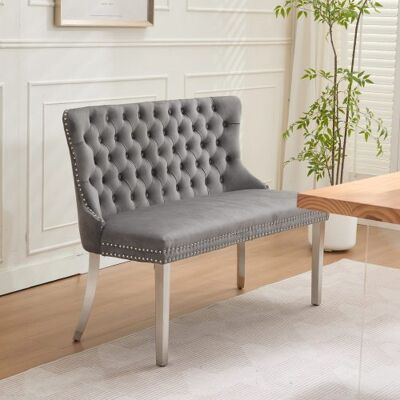 XISRENS Banquette De Salle À Manger Deux Places En Velours, Assise Capitonnée Avec Boutons Faits Main, Dossier À Oreilles, Pieds En Acier Inoxydable Argenté Brossé, Style Moderne Du Milieu Du Siècle, Emballag - Publicité XISRENS Banquette De Salle À Manger Deux Places En Velours, Assise Capitonnée Avec Boutons Faits Main, Dossier À Oreilles, Pieds En Acier Inoxydable Argenté Brossé, Style Moderne Du Milieu Du Siècle, Emballag - Publicité