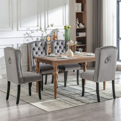 DEVOKO Lot De 4 Fauteuils Velours Gris, Pieds Chêne, Poignée, Chromé Et Clouté, Pour Chambre, Cuisine Et Espace Détente Confortable - Publicité DEVOKO Lot De 4 Fauteuils Velours Gris, Pieds Chêne, Poignée, Chromé Et Clouté, Pour Chambre, Cuisine Et Espace Détente Confortable - Publicité