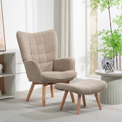ALLAUVE Fauteuil Lounge Inclinable Kaki, Velours Côtelé, Avec Repose-jambes, Accoudoirs Et Pieds Bois, Pour Salon - Publicité ALLAUVE Fauteuil Lounge Inclinable Kaki, Velours Côtelé, Avec Repose-jambes, Accoudoirs Et Pieds Bois, Pour Salon - Publicité