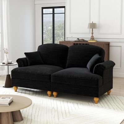 OEM Un Élégant Et Grand Canapé Deux Places De Style Moderne Du Milieu Du Siècle, Doté D'Accoudoirs Évasés, D'Une Jupe Amovible Et De Pieds En Bois, Revêtu D'Un Confortable Tissu Chenille Noir, - Publicité OEM Un Élégant Et Grand Canapé Deux Places De Style Moderne Du Milieu Du Siècle, Doté D'Accoudoirs Évasés, D'Une Jupe Amovible Et De Pieds En Bois, Revêtu D'Un Confortable Tissu Chenille Noir, - Publicité