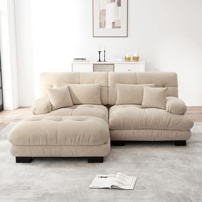 OEM Canapé D'Angle Cloud Pour Salon, Canapé Deux Places En Chenille Marron Clair Avec 2 Coussins Lombaires Et 2 Coussins Décoratifs, Canapé Capitonné Avec Larges Accoudoirs Et Pouf. Publicité OEM Canapé D'Angle Cloud Pour Salon, Canapé Deux Places En Chenille Marron Clair Avec 2 Coussins Lombaires Et 2 Coussins Décoratifs, Canapé Capitonné Avec Larges Accoudoirs Et Pouf. Publicité