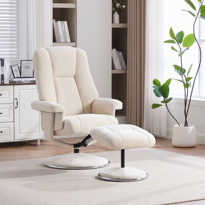 ACKERMAN Fauteuil Relax Nordique Multifonctionnel Pivotant Avec Pouf, Tissu Chenille, Embase Entièrement En Métal Recouverte De Tissu – Esthétique, Stable Et Fiable. Beige - Publicité ACKERMAN Fauteuil Relax Nordique Multifonctionnel Pivotant Avec Pouf, Tissu Chenille, Embase Entièrement En Métal Recouverte De Tissu – Esthétique, Stable Et Fiable. Beige - Publicité