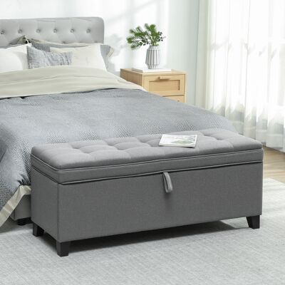 OEM Banc De Rangement 112l Banquette Bout De Lit, En Tissu De Lin Siège Capitonné, 120x40x48cm, Gris Foncé - Publicité OEM Banc De Rangement 112l Banquette Bout De Lit, En Tissu De Lin Siège Capitonné, 120x40x48cm, Gris Foncé - Publicité