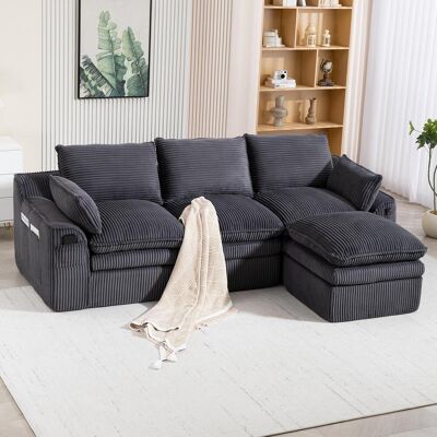 OEM Canapé Modulable Trois Places En Velours Côtelé (avec Repose-pieds) – Comprend Des Coussins De Dossier Et Deux Poches Latérales, - Publicité OEM Canapé Modulable Trois Places En Velours Côtelé (avec Repose-pieds) – Comprend Des Coussins De Dossier Et Deux Poches Latérales, - Publicité