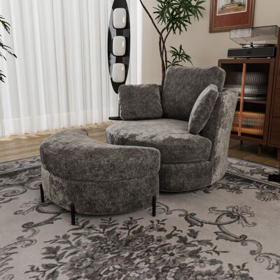 ACKERMAN Fauteuil Oversized Moderne Avec Tabouret De Rangement En Forme De Lune, En Chenille Grise, 3 Coussins Utilisables Individuellement, Assise Rembourrée Haute Élasticité – Fauteuil De Lecture Confortable - Publicité ACKERMAN Fauteuil Oversized Moderne Avec Tabouret De Rangement En Forme De Lune, En Chenille Grise, 3 Coussins Utilisables Individuellement, Assise Rembourrée Haute Élasticité – Fauteuil De Lecture Confortable - Publicité