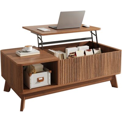 ACKERMAN Table Basse Avec Mécanisme De Levage, Design Ondulé, Compartiment Latéral Ouvert, Matériau Mdf, Style Moderne - Publicité ACKERMAN Table Basse Avec Mécanisme De Levage, Design Ondulé, Compartiment Latéral Ouvert, Matériau Mdf, Style Moderne - Publicité