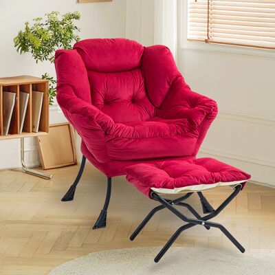 ACKERMAN Lazy Chair, Comfy Chairs With Foldable Footstool And A Side Pocket, Simple Style Small Chairs For Bedroom Living Room Balcony - Publicité ACKERMAN Lazy Chair, Comfy Chairs With Foldable Footstool And A Side Pocket, Simple Style Small Chairs For Bedroom Living Room Balcony - Publicité