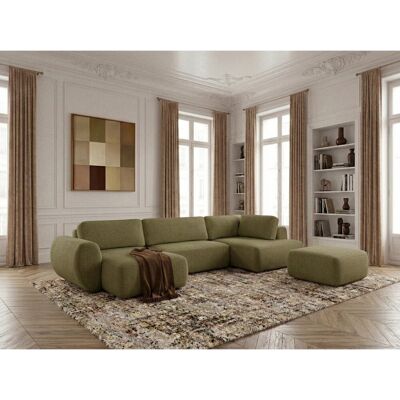 Bobochic - Canapé Panoramique Convertible Coffre Denise Tissu Texturé Avec Pouf Angle Gauche Vert - Publicité Bobochic - Canapé Panoramique Convertible Coffre Denise Tissu Texturé Avec Pouf Angle Gauche Vert - Publicité