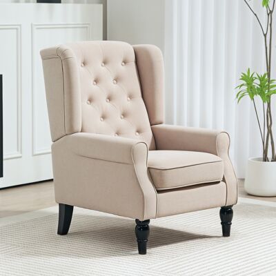 OEM Fauteuil De Salon Capitonné Style Classique - Assise Large, Pieds En Bois, Grand Confort, 74x87x102cm, Beige - Publicité OEM Fauteuil De Salon Capitonné Style Classique - Assise Large, Pieds En Bois, Grand Confort, 74x87x102cm, Beige - Publicité