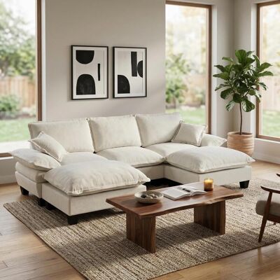 OEM Canapé D'Angle Modulable, Canapé Nuage En Forme De U Au Design Voilier, Comprenant 2 Poufs Amovibles Et 2 Coussins Moelleux, Revêtement En Chenille Confortable Pour Salons Et Appartements, Beige - Publicité OEM Canapé D'Angle Modulable, Canapé Nuage En Forme De U Au Design Voilier, Comprenant 2 Poufs Amovibles Et 2 Coussins Moelleux, Revêtement En Chenille Confortable Pour Salons Et Appartements, Beige - Publicité