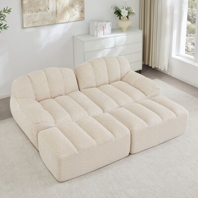 ACKERMAN Canapé Modulaire 2 Places Avec 2 Poufs, Canapé Sans Structure En Mousse Haute Densité 32d, Pour Salon Et Appartement, Design Antidérapant, Tissu Souple, Beige Blanc - Publicité ACKERMAN Canapé Modulaire 2 Places Avec 2 Poufs, Canapé Sans Structure En Mousse Haute Densité 32d, Pour Salon Et Appartement, Design Antidérapant, Tissu Souple, Beige Blanc - Publicité