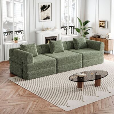 ACKERMAN Canapé-lit En Chenille 2-en-1 Avec Compartiment De Rangement Dans L'Accoudoir, Trois Cadres En Métal Et Plusieurs Possibilités De Configuration. Publicité ACKERMAN Canapé-lit En Chenille 2-en-1 Avec Compartiment De Rangement Dans L'Accoudoir, Trois Cadres En Métal Et Plusieurs Possibilités De Configuration. Publicité