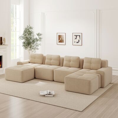 ARRIGONI Canapé Sans Structure Pour Salon, Canapé Modulable Avec Chaise Longue En U, Canapé 4 Places Confortable Rembourré À Assise Profonde En Velours Côtelé, Canapé Sans Montage, Design Antidérapant, Beige - Publicité ARRIGONI Canapé Sans Structure Pour Salon, Canapé Modulable Avec Chaise Longue En U, Canapé 4 Places Confortable Rembourré À Assise Profonde En Velours Côtelé, Canapé Sans Montage, Design Antidérapant, Beige - Publicité