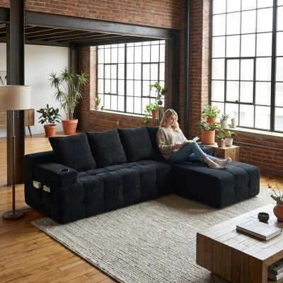 OEM Canapé D'Angle Moderne En Chenille Avec Méridienne Réversible, Design Minimaliste, Compartiment Latéral, Deux Porte-gobelets, Position Assise Confortable Pour Salon Et Appartement – Aucun Assemblage R - Publicité OEM Canapé D'Angle Moderne En Chenille Avec Méridienne Réversible, Design Minimaliste, Compartiment Latéral, Deux Porte-gobelets, Position Assise Confortable Pour Salon Et Appartement – Aucun Assemblage R - Publicité