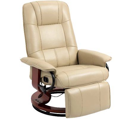 ACKERMAN Fauteuil Tv Avec Fonction Inclinaison, Repose-pieds, Pivotant 360°, Fauteuil Avec Pieds En Bois Pour Salon, Simili Cuir, Blanc Crème - Publicité ACKERMAN Fauteuil Tv Avec Fonction Inclinaison, Repose-pieds, Pivotant 360°, Fauteuil Avec Pieds En Bois Pour Salon, Simili Cuir, Blanc Crème - Publicité