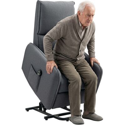 ARRIGONI Fauteuil Releveur Electrique Inclinable Avec Telecommande Et Poche En Tissu Gris Charbon - Publicité ARRIGONI Fauteuil Releveur Electrique Inclinable Avec Telecommande Et Poche En Tissu Gris Charbon - Publicité
