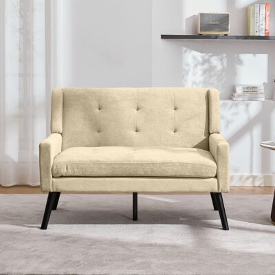 LEMONBEST Canapé 2 Places Capitonnée En Tissu Effet Lin - Pieds En Bois Massif Antidérapants - Mousse Haute Densité Salon Chambre - Beige - Publicité LEMONBEST Canapé 2 Places Capitonnée En Tissu Effet Lin - Pieds En Bois Massif Antidérapants - Mousse Haute Densité Salon Chambre - Beige - Publicité
