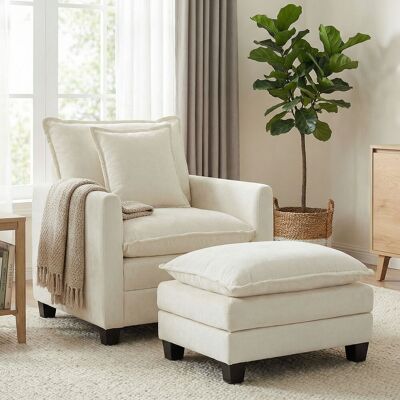 OEM Fauteuil De Salon Avec Repose-pied - Canapé 1 Place En Chenille, Assise Large, Rembourrage Double Couche, 85x128x86cm, Crème - Publicité OEM Fauteuil De Salon Avec Repose-pied - Canapé 1 Place En Chenille, Assise Large, Rembourrage Double Couche, 85x128x86cm, Crème - Publicité