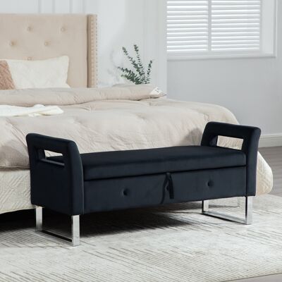 ACKERMAN Tabouret De Rangement En Velours Avec Accoudoirs Pour Salon, Entrée Et Chambre, Noir - Publicité ACKERMAN Tabouret De Rangement En Velours Avec Accoudoirs Pour Salon, Entrée Et Chambre, Noir - Publicité