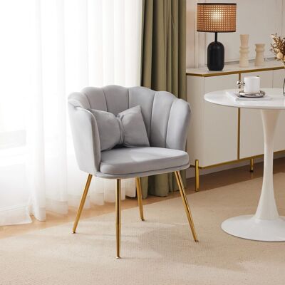NO BRAND Fauteuil Moderne En Velours Avec Dossier Pétale, Chaise Lounge Rembourrée À Pieds Dorés Et Coussin Papillon Pour Salon, Chambre Ou Salle À Manger (gris) - Publicité NO BRAND Fauteuil Moderne En Velours Avec Dossier Pétale, Chaise Lounge Rembourrée À Pieds Dorés Et Coussin Papillon Pour Salon, Chambre Ou Salle À Manger (gris) - Publicité