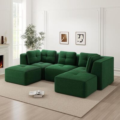 OEM Canapé D'Angle Modulable Sans Structure, Avec Pouf, Idéal Pour Le Salon, Canapé Trois Places En Velours Côtelé Avec Assise Profonde, Livré Monté, Vert - Publicité OEM Canapé D'Angle Modulable Sans Structure, Avec Pouf, Idéal Pour Le Salon, Canapé Trois Places En Velours Côtelé Avec Assise Profonde, Livré Monté, Vert - Publicité