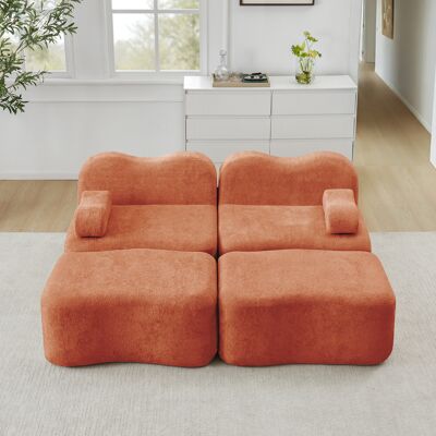 ALLAUVE Canapé 2 Places Orange Avec 2 Poufs, Sofa Modulaire Sans Cadre En Mousse 32d Haute Densité, Coussin D'Accoudoir Amovible Et Antidérapant, Idéal Pour Salon Et Appartement - Publicité ALLAUVE Canapé 2 Places Orange Avec 2 Poufs, Sofa Modulaire Sans Cadre En Mousse 32d Haute Densité, Coussin D'Accoudoir Amovible Et Antidérapant, Idéal Pour Salon Et Appartement - Publicité
