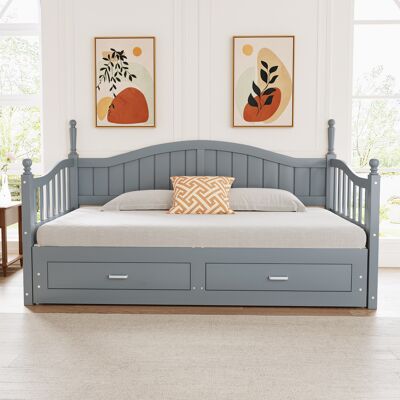 MIDUODUO Canapé-lit Extensible 90/180×190 Cm Pin Gris,colonnes Romaines,dossier Accoudoirs Courbés,tiroirs,base À Lattes - Publicité MIDUODUO Canapé-lit Extensible 90/180×190 Cm Pin Gris,colonnes Romaines,dossier Accoudoirs Courbés,tiroirs,base À Lattes - Publicité