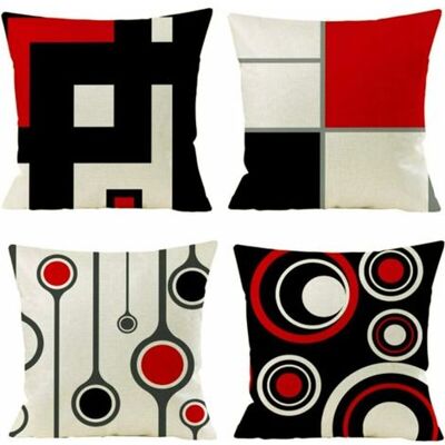 OEM Housse De Coussin, Lot De 4 En Coton Et Lin Moderne Noir Rouge Géométrique Modèle Décoratif Taie D'Oreiller Décoration Pour Canapé Chambre Maison 45 X 45 Cm - Publicité OEM Housse De Coussin, Lot De 4 En Coton Et Lin Moderne Noir Rouge Géométrique Modèle Décoratif Taie D'Oreiller Décoration Pour Canapé Chambre Maison 45 X 45 Cm - Publicité