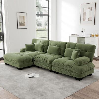 OEM Canapé D'Angle Modulable Luxueux - Canapé Nuage Surdimensionné En Forme De L Pour Salon, Canapé-lit Profond Avec Pouf, Vert Chenille - Publicité OEM Canapé D'Angle Modulable Luxueux - Canapé Nuage Surdimensionné En Forme De L Pour Salon, Canapé-lit Profond Avec Pouf, Vert Chenille - Publicité