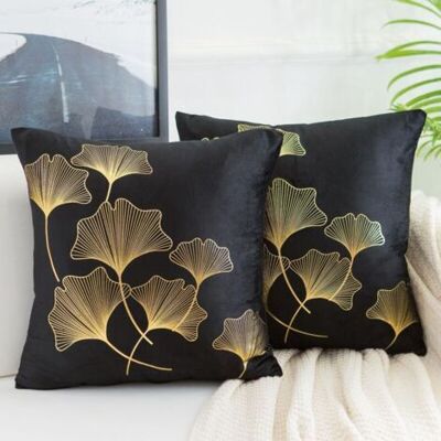 ABYSSE Housse De Coussin 45 X 45 Cm Taie D'Oreiller En Velours Feuille D'Or Coussin Décoratif Noir Doux Carré Doré Imprimé Ginkgo Biloba Housses Pour Salon Chambre Canapé, Lot De 2 - Publicité ABYSSE Housse De Coussin 45 X 45 Cm Taie D'Oreiller En Velours Feuille D'Or Coussin Décoratif Noir Doux Carré Doré Imprimé Ginkgo Biloba Housses Pour Salon Chambre Canapé, Lot De 2 - Publicité