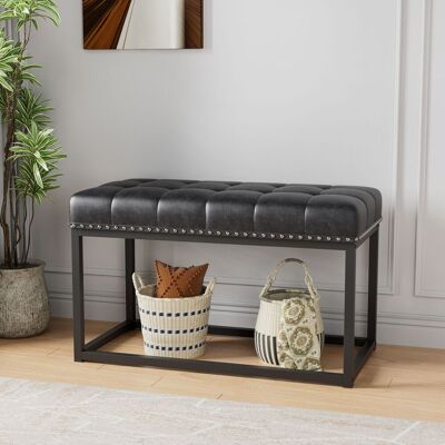 ACKERMAN Banc Vintage Capitonné 36" Avec Assise En Simili Cuir Capitonné, Cadre Métallique Industriel Banc De Salle À Manger Pour Entrée, Chambre À Coucher, Salon Ou Bout De Lit (noir) - Publicité ACKERMAN Banc Vintage Capitonné 36" Avec Assise En Simili Cuir Capitonné, Cadre Métallique Industriel Banc De Salle À Manger Pour Entrée, Chambre À Coucher, Salon Ou Bout De Lit (noir) - Publicité