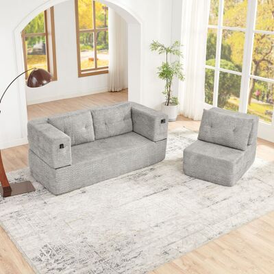 ACKERMAN Canapé Nuage Modulaire Avec Fauteuil, Canapé-lit Sans Montage Pliable, Lit D'Appoint Et Canapé De Sol, Canapé Convertible Avec Poches Latérales À L'Avant Des Accoudoirs Pour Téléphone Et Télécommande, - Publicité ACKERMAN Canapé Nuage Modulaire Avec Fauteuil, Canapé-lit Sans Montage Pliable, Lit D'Appoint Et Canapé De Sol, Canapé Convertible Avec Poches Latérales À L'Avant Des Accoudoirs Pour Téléphone Et Télécommande, - Publicité