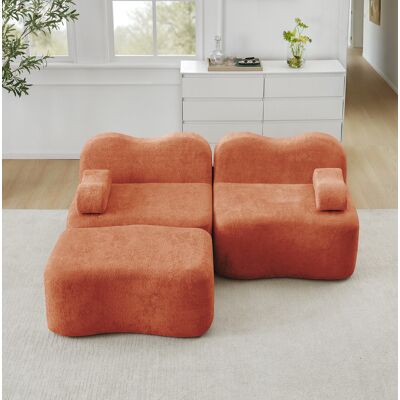 BEAOK Canapé D’angle Modulaire 2 Places En Velours Orange Avec Ottoman, Sans Montage - Publicité BEAOK Canapé D’angle Modulaire 2 Places En Velours Orange Avec Ottoman, Sans Montage - Publicité