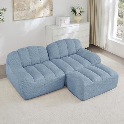 OEM Canapé D'Angle Modulable 2 Places Sans Structure, Forme Coquillage, Coussins D'Assise Profonds Avec 1 Pouf, Canapé Pour Salon, Livré Monté, Bleu - Publicité OEM Canapé D'Angle Modulable 2 Places Sans Structure, Forme Coquillage, Coussins D'Assise Profonds Avec 1 Pouf, Canapé Pour Salon, Livré Monté, Bleu - Publicité