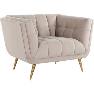 RECOLLECTION Fauteuil En Tissu Crème Avec Pieds Dorés Élégants - Taupe Et Pieds Brossés Or - Publicité RECOLLECTION Fauteuil En Tissu Crème Avec Pieds Dorés Élégants - Taupe Et Pieds Brossés Or - Publicité