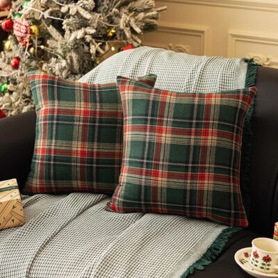 KAJFJAD Lot De 2 Housses De Coussin De Noël 45 X 45 Cm - Taies D'Oreiller À Carreaux, Décoration De Noël Vintage Pour Canapé, Fauteuil, Chambre - Housses De Coussin Décoratives Festives Pour Les Fêtes De Fin - Publicité KAJFJAD Lot De 2 Housses De Coussin De Noël 45 X 45 Cm - Taies D'Oreiller À Carreaux, Décoration De Noël Vintage Pour Canapé, Fauteuil, Chambre - Housses De Coussin Décoratives Festives Pour Les Fêtes De Fin - Publicité