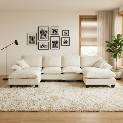 OEM Canapé Six Places En Forme De U, Style Nuage, En Tissu Chenille, Avec Pouf Amovible, Idéal Pour Les Salons Et Les Appartements. Publicité OEM Canapé Six Places En Forme De U, Style Nuage, En Tissu Chenille, Avec Pouf Amovible, Idéal Pour Les Salons Et Les Appartements. Publicité