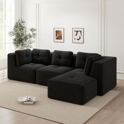 ACKERMAN Canapé D'Angle En L Sans Ossature, Canapé D'Angle Modulaire, Canapé D'Angle Avec Pouf, Canapé En Cord Modulaire, Canapé 3 Places En Cord Avec Assise Profonde Pour Salon, Pas De Montage Requis, Noir - Publicité ACKERMAN Canapé D'Angle En L Sans Ossature, Canapé D'Angle Modulaire, Canapé D'Angle Avec Pouf, Canapé En Cord Modulaire, Canapé 3 Places En Cord Avec Assise Profonde Pour Salon, Pas De Montage Requis, Noir - Publicité