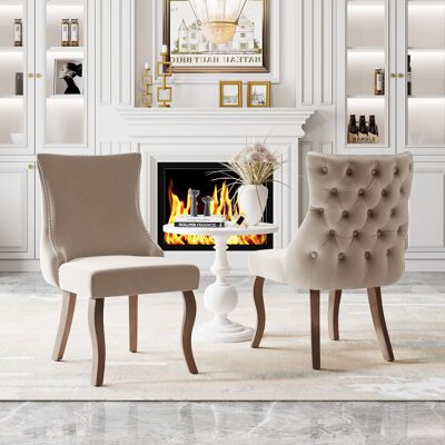 ACKERMAN Chaise De Salle À Manger (chaise De Salon Avec Capitonnage À Boutons Unique Au Dossier, Lot De 2), Fauteuil Capitonné À Clous, Revêtement Velours, Pieds En Bois Massif Courbés, Beige (changement De Pi - Publicité ACKERMAN Chaise De Salle À Manger (chaise De Salon Avec Capitonnage À Boutons Unique Au Dossier, Lot De 2), Fauteuil Capitonné À Clous, Revêtement Velours, Pieds En Bois Massif Courbés, Beige (changement De Pi - Publicité