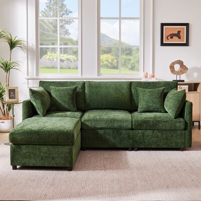 LEMONBEST Canapé D'Angle En L 216x161x81 Cm Avec Pouf Amovible Et 4 Coussins Convertible En 3 Places Modulable Velours Côtelé Vert - Publicité LEMONBEST Canapé D'Angle En L 216x161x81 Cm Avec Pouf Amovible Et 4 Coussins Convertible En 3 Places Modulable Velours Côtelé Vert - Publicité