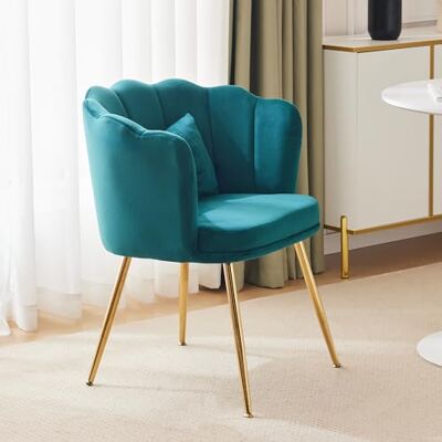 NO BRAND Fauteuil Moderne En Velours Avec Dossier Pétale, Chaise Lounge Rembourrée À Pieds Dorés Et Coussin Papillon Pour Salon, Chambre Ou Salle À Manger (vert) - Publicité NO BRAND Fauteuil Moderne En Velours Avec Dossier Pétale, Chaise Lounge Rembourrée À Pieds Dorés Et Coussin Papillon Pour Salon, Chambre Ou Salle À Manger (vert) - Publicité