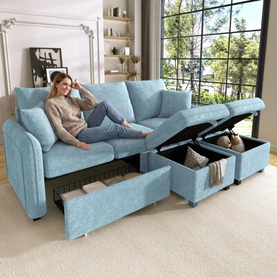OEM Canapé D'Angle Multifonctionnel, Canapé Trois Places En Forme De U Avec Rangement Intégré (tiroirs Inclus) Et Pouf Avec Compartiment De Rangement, Ensemble De Canapés Modulable Convertible, Revêtement - Publicité OEM Canapé D'Angle Multifonctionnel, Canapé Trois Places En Forme De U Avec Rangement Intégré (tiroirs Inclus) Et Pouf Avec Compartiment De Rangement, Ensemble De Canapés Modulable Convertible, Revêtement - Publicité
