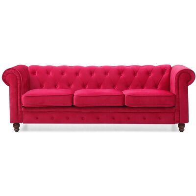 MENZZO Grand Canapé 3 Places Chesterfield Velours Rouge - Publicité MENZZO Grand Canapé 3 Places Chesterfield Velours Rouge - Publicité