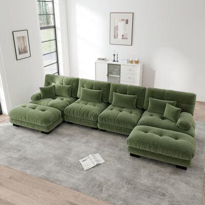 LEMONBEST Canapé D'Angle Modulable 4 Places, Canapé Panoramique U Ou L, Assise Profonde Avec 2 Poufs Mobiles Pour Salon - Chenille - Vert - Publicité LEMONBEST Canapé D'Angle Modulable 4 Places, Canapé Panoramique U Ou L, Assise Profonde Avec 2 Poufs Mobiles Pour Salon - Chenille - Vert - Publicité