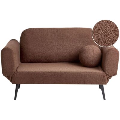 BELIANI Canapé-lit En Bouclé Avec Coussins Ronds Pieds En Fer Meuble Salon Chambre Marron Dorotea - Publicité BELIANI Canapé-lit En Bouclé Avec Coussins Ronds Pieds En Fer Meuble Salon Chambre Marron Dorotea - Publicité