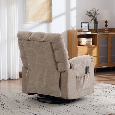 DEVOKO Fauteuil Inclinable Pivotant À 360°, Équipé De Massage Et Chauffage. Dossier Et Repose-pieds Réglables, Teinte Kaki Clair - Publicité DEVOKO Fauteuil Inclinable Pivotant À 360°, Équipé De Massage Et Chauffage. Dossier Et Repose-pieds Réglables, Teinte Kaki Clair - Publicité