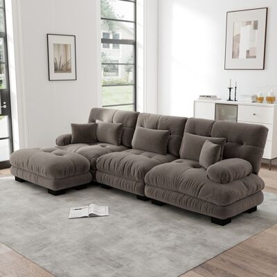 ARRIGONI Canapé D’angle Modulaire Luxueux - Grand Canapé Nuage Surdimensionné En L Pour Salon, Canapé-lit Profond Avec Ottoman, Chenille Marron - Publicité ARRIGONI Canapé D’angle Modulaire Luxueux - Grand Canapé Nuage Surdimensionné En L Pour Salon, Canapé-lit Profond Avec Ottoman, Chenille Marron - Publicité
