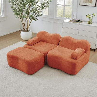 OEM Canapé D'Angle Modulable 2 Places Sans Structure, Avec 1 Pouf, Forme Ondulée, Coussins D'Accoudoirs Amovibles, Pour Salon Et Appartement, Livré Monté, Orange - Publicité OEM Canapé D'Angle Modulable 2 Places Sans Structure, Avec 1 Pouf, Forme Ondulée, Coussins D'Accoudoirs Amovibles, Pour Salon Et Appartement, Livré Monté, Orange - Publicité